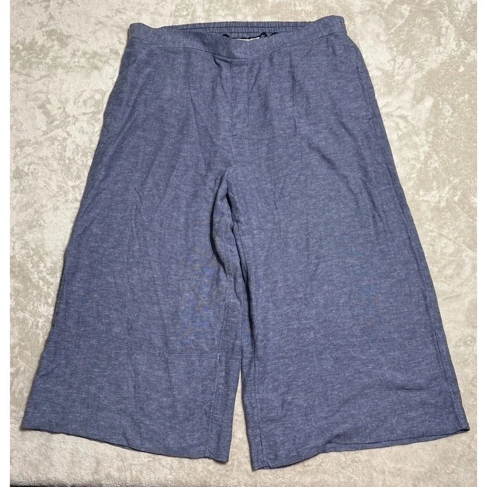 Banana Republic Wide Leg Cropped Linen Blend Pants Blue Women's Size XL Petite